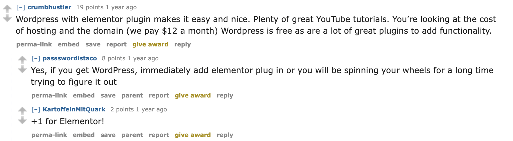 Reddit top comments about the best website builder in 2024