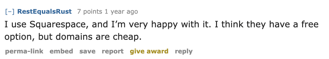 Reddit top comments about the best website builder in 2025