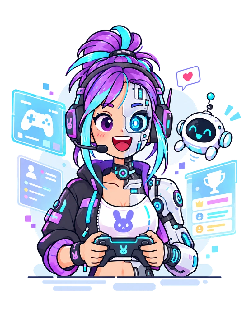 Cyberpunk gamer girl with a handheld controller, illustration for the best handheld for Cyberpunk 2077