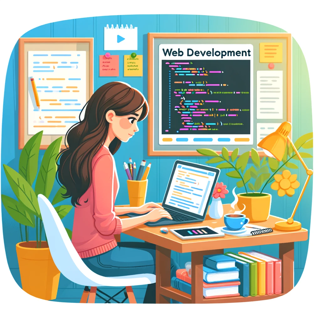 woman learning web development from an online course